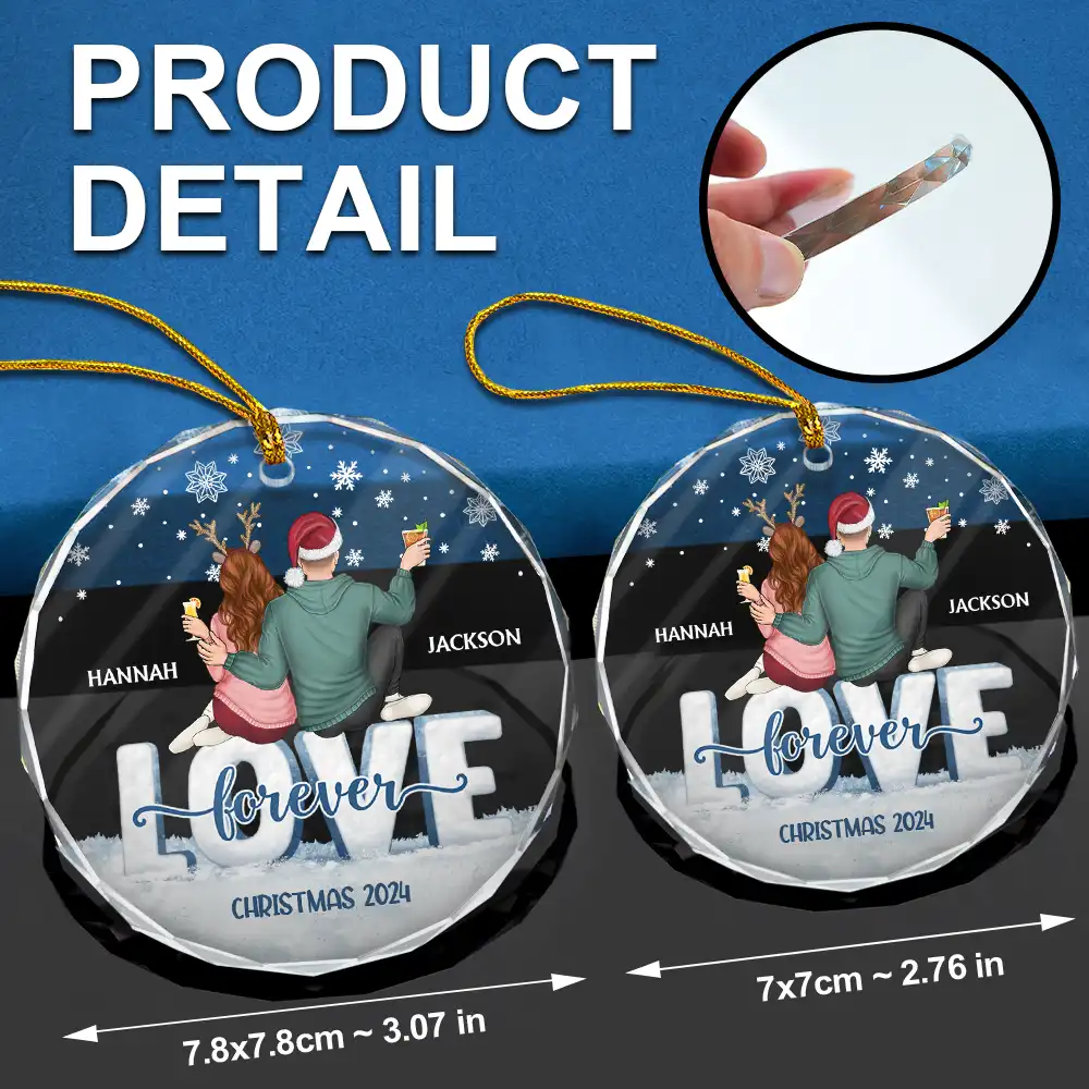 Love Forever Christmas Couple - Personalized Circle Glass Ornament - Image 6