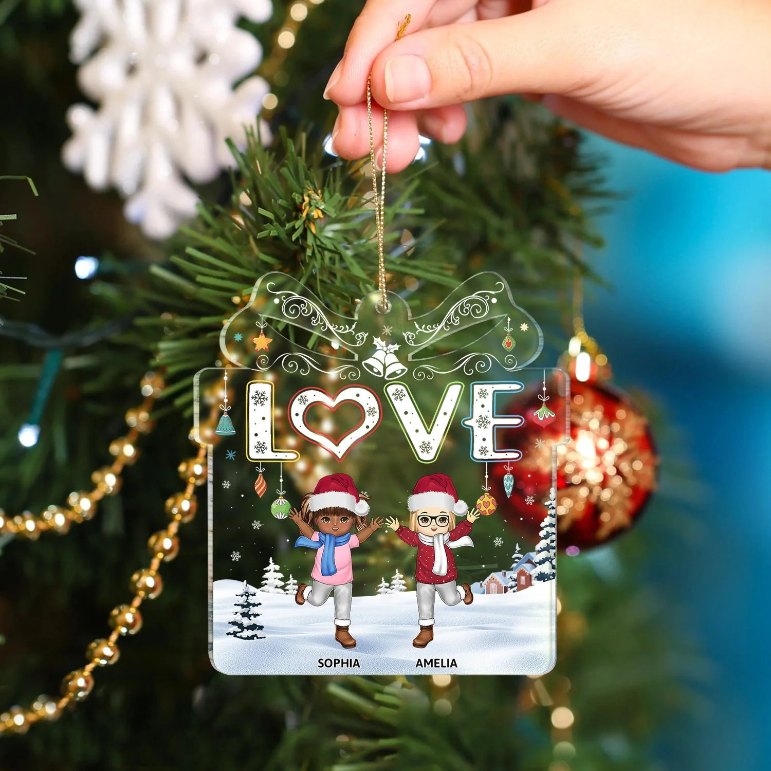 Love Grandkids - Christmas Gift For Parents, Grandparents, Family - Personalized Custom Shaped Acrylic Ornament - Image 4