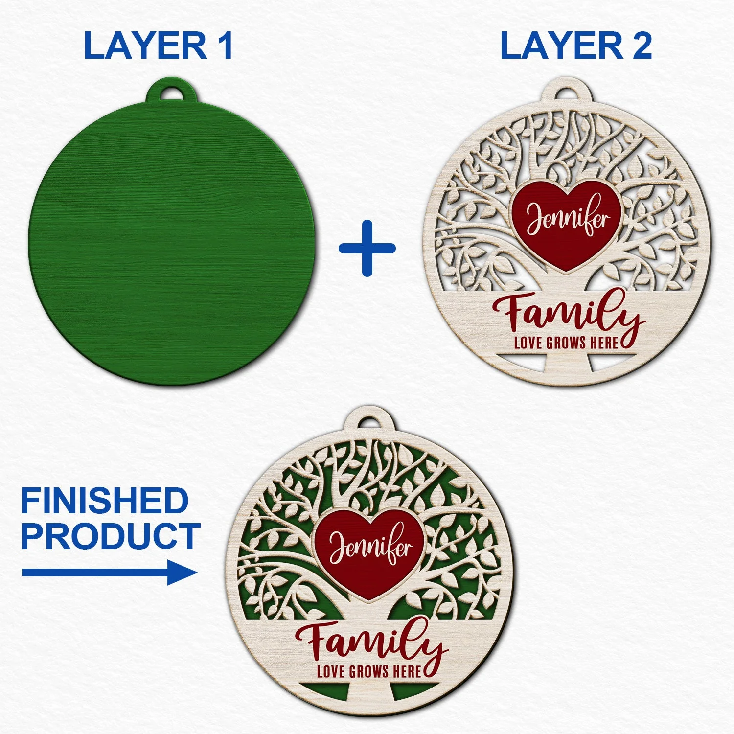 Love Grows Here - Christmas, Birthday, Anniversary, Holiday Gift For Family, Parents, Grandparents - Personalized 2-Layered Wooden Ornament - Image 6