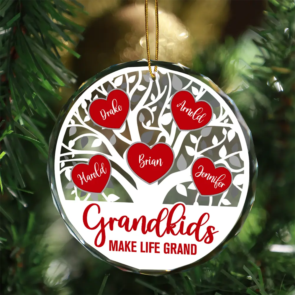 Love Grows Here Christmas Family - Personalized Circle Glass Ornament - Image 3