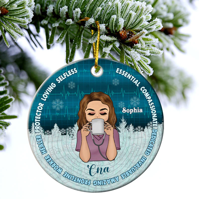 Love Selfless Protector - Christmas Nurse Gift - Personalized Custom Circle Ceramic Ornament - Image 3