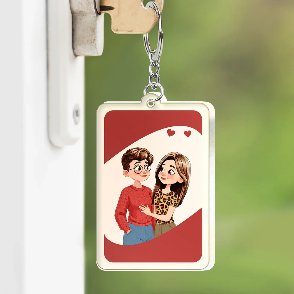 Love You More Reverse Card Animate Couple - Personalized Acrylic Keychain - Image 3