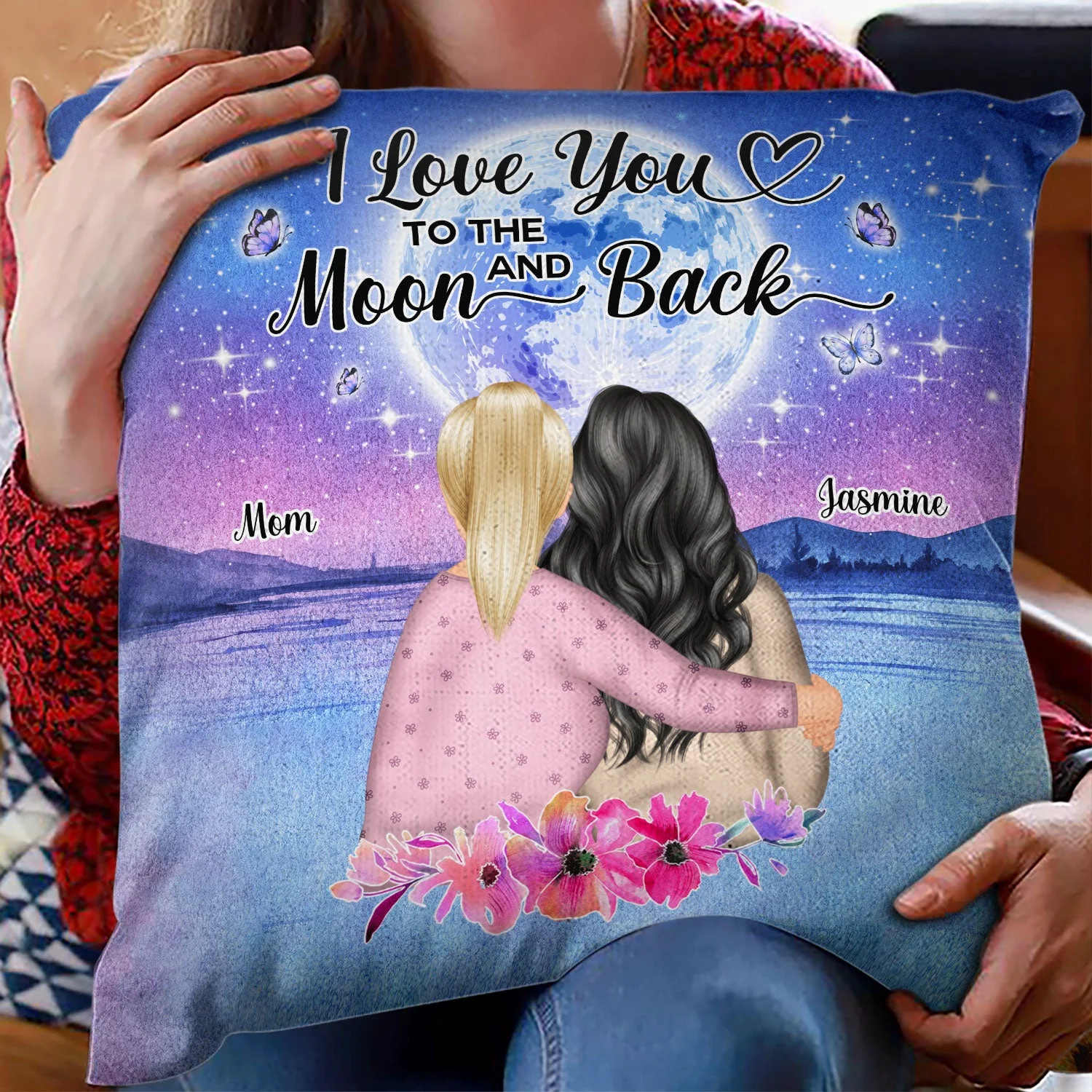 Love You To Moon And Back Beach - Gift For Mother, Mom, Grandma - Personalized Custom Pillow - Image 2