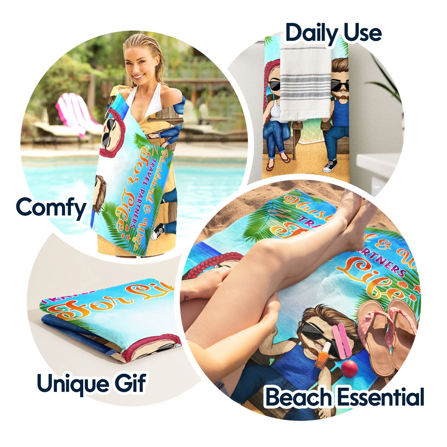 Love You To The Beach And Back Summer Vacation - Birthday, Anniversary Gift For Spouse, Lover, Husband, Wife, Boyfriend, Girlfriend, Couples - Personalized Custom Beach Towel - Image 5