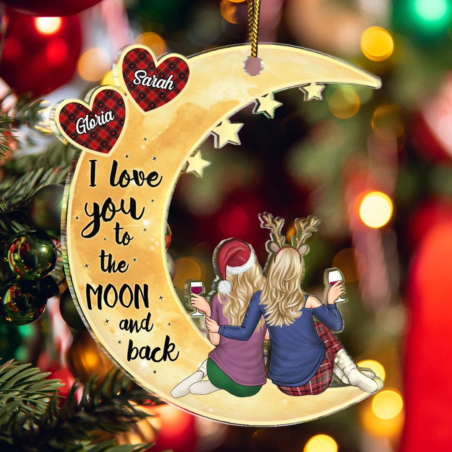 Love You To The Moon And Back - Anniversary, Christmas Gift For Couples, Husband, Wife - Personalized Cutout Acrylic Ornament - Image 5
