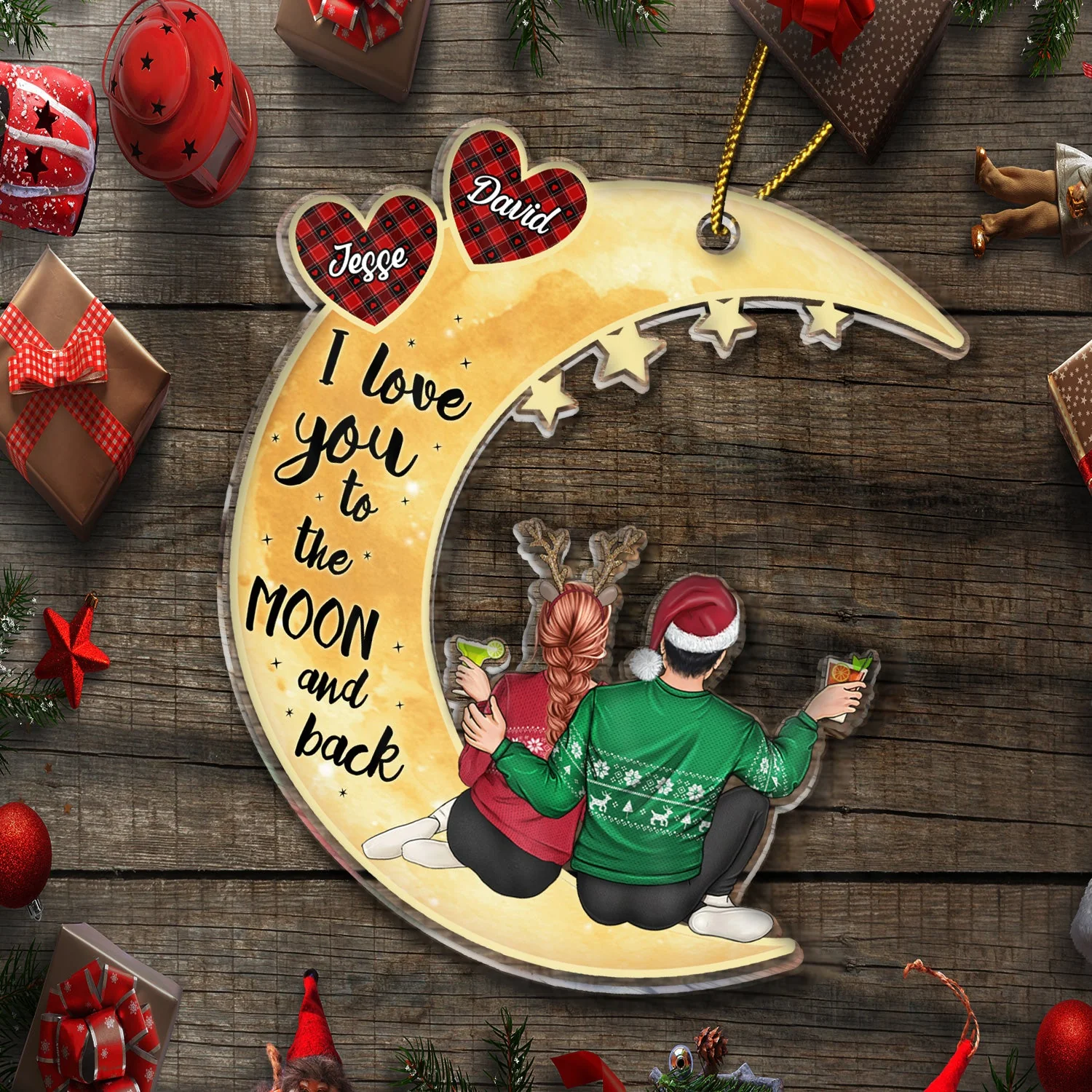 Love You To The Moon And Back - Anniversary, Christmas Gift For Couples, Husband, Wife - Personalized Cutout Acrylic Ornament - Image 6