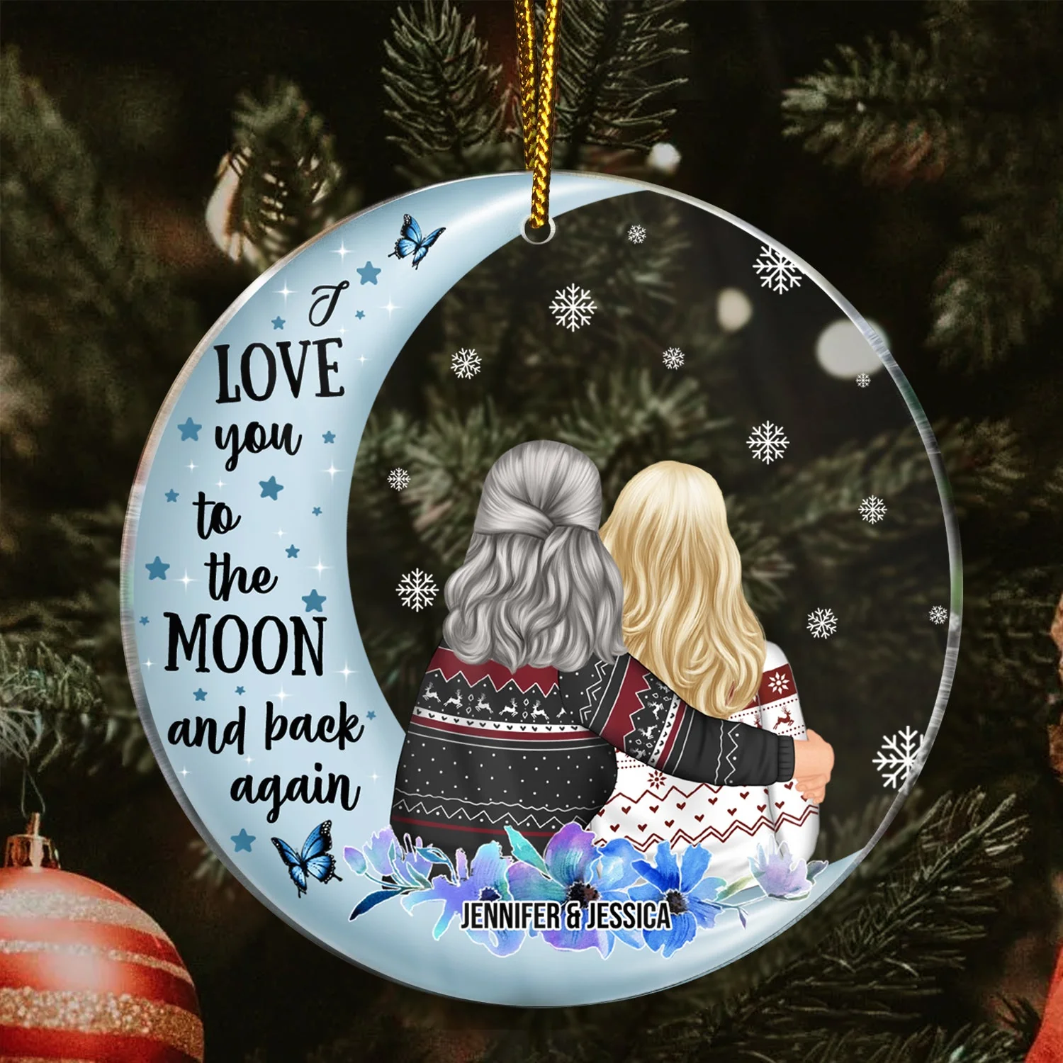 Love You To The Moon And Back - Christmas Gift For Grandma - Personalized Circle Acrylic Ornament - Image 3
