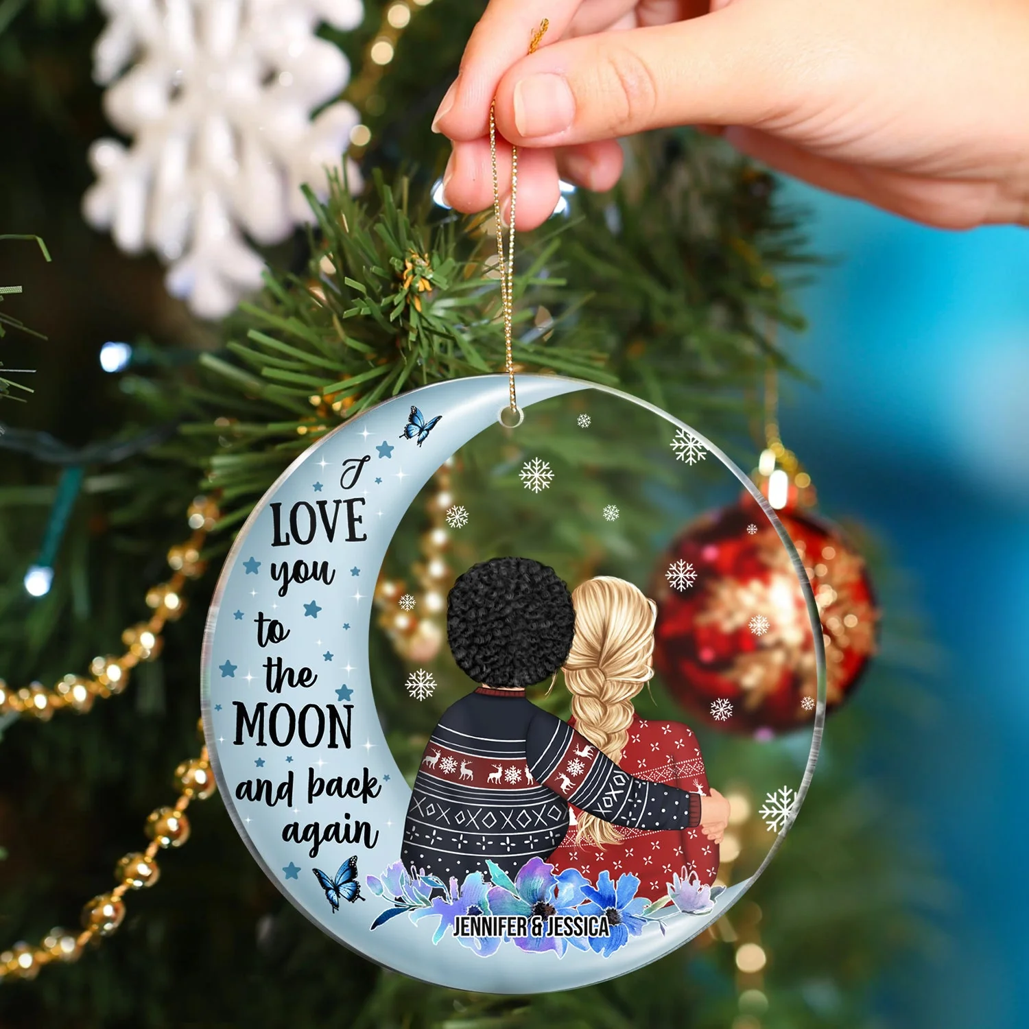Love You To The Moon And Back - Christmas Gift For Grandma - Personalized Circle Acrylic Ornament - Image 4