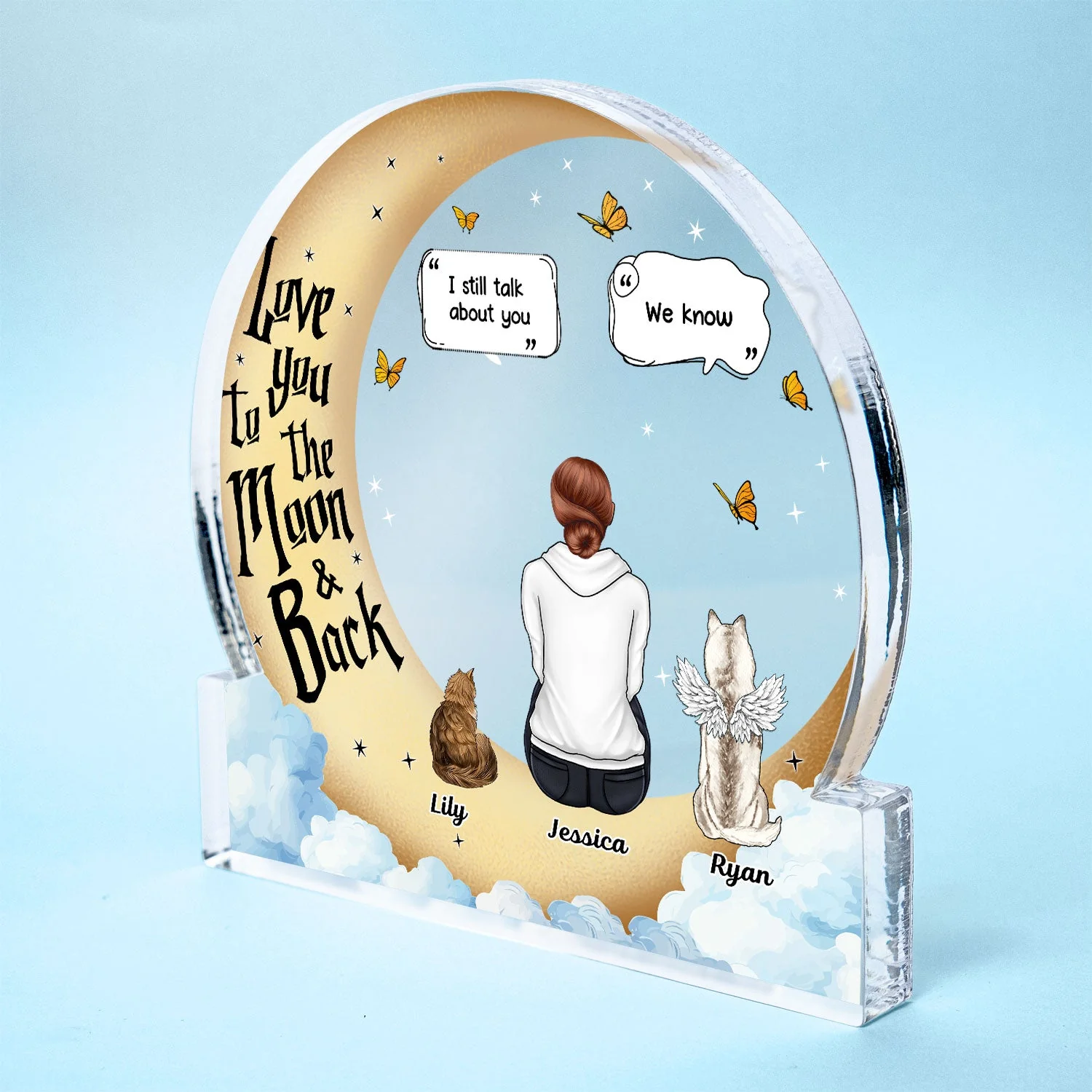 Love You To The Moon And Back - Memorial Gift For Pet Lovers, Dog Mom, Dog Dad, Cat Mom, Cat Dad - Personalized Round Shaped Acrylic Plaque - Image 2