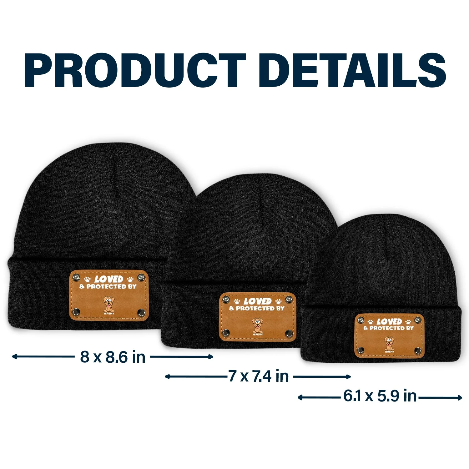 Loved And Protected By Dog - Gift For Pet Lovers - Personalized Beanie With Leather Patch - Image 6