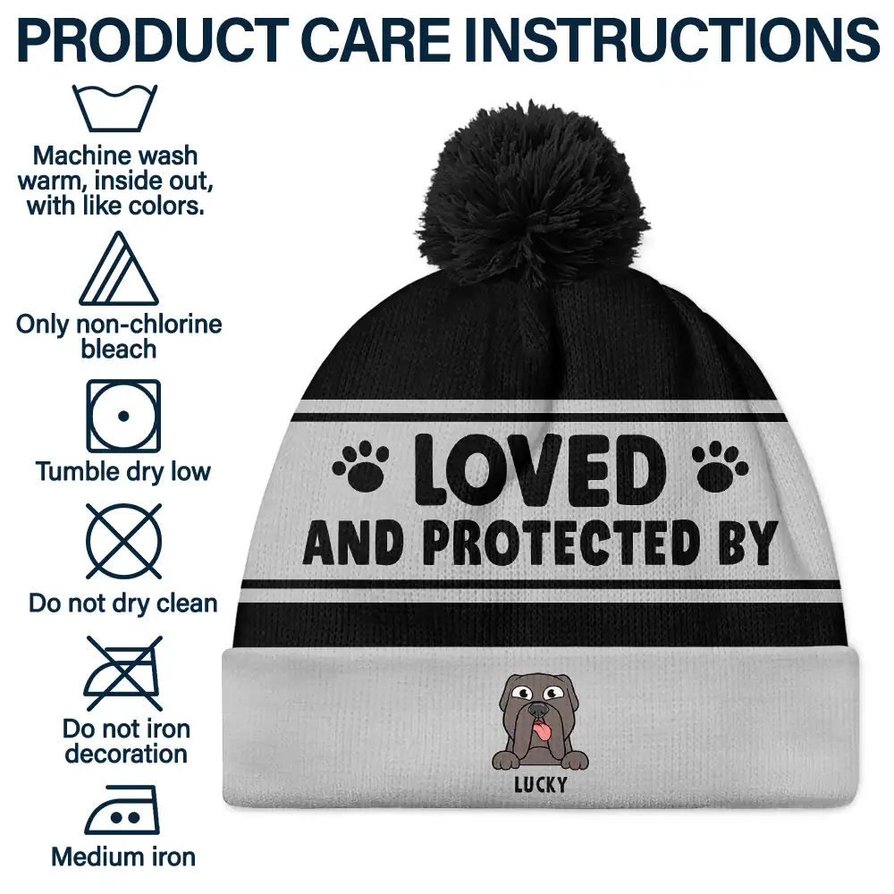 Loved & Protected By Dog - Personalized Bobble Beanie Hat - Image 6