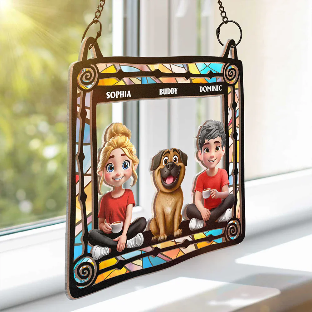 Lovely Dog Couples - Personalized Window Hanging Suncatcher Ornament - Image 3
