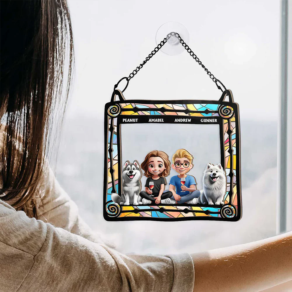 Lovely Dog Couples - Personalized Window Hanging Suncatcher Ornament - Image 4
