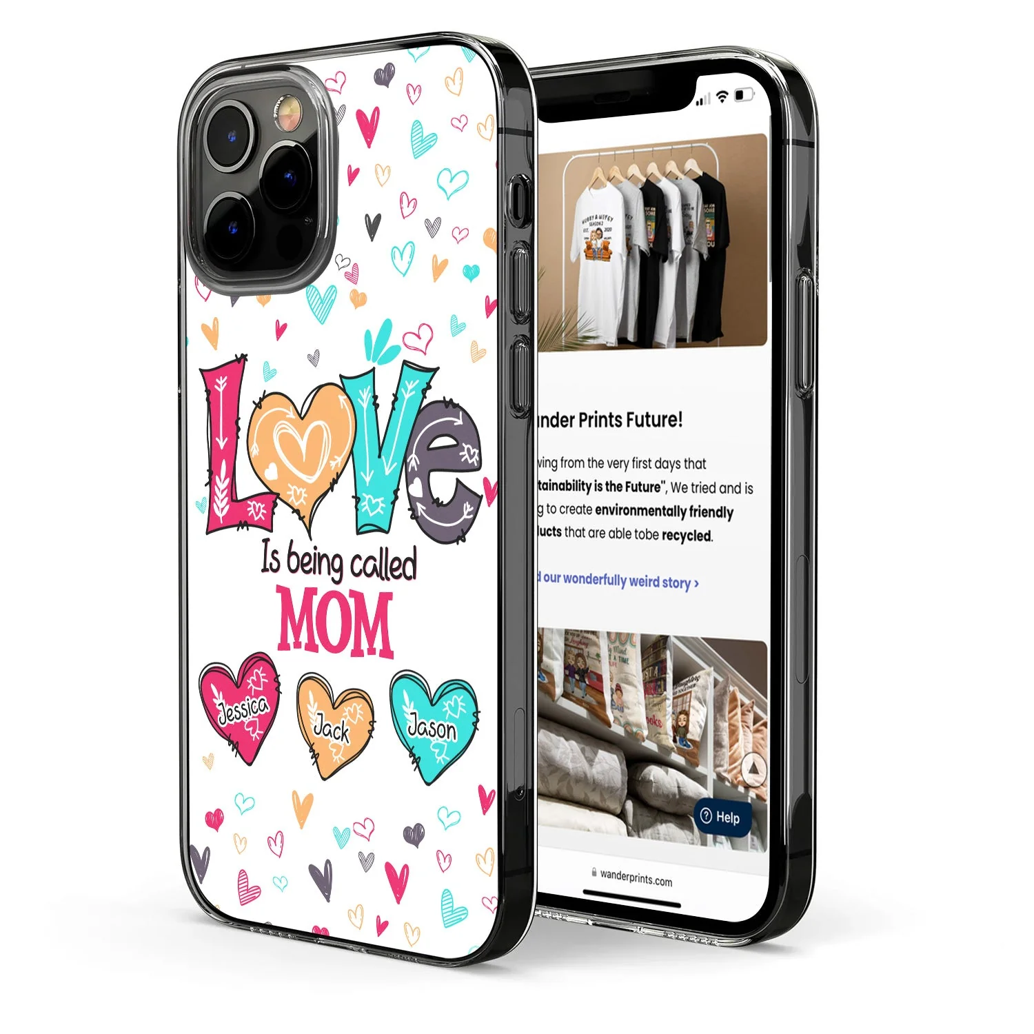 Lovely Hearts Grandma Mom Kids - Birthday, Loving Gift For Mother, Grandmother - Personalized Clear Phone Case - Image 2