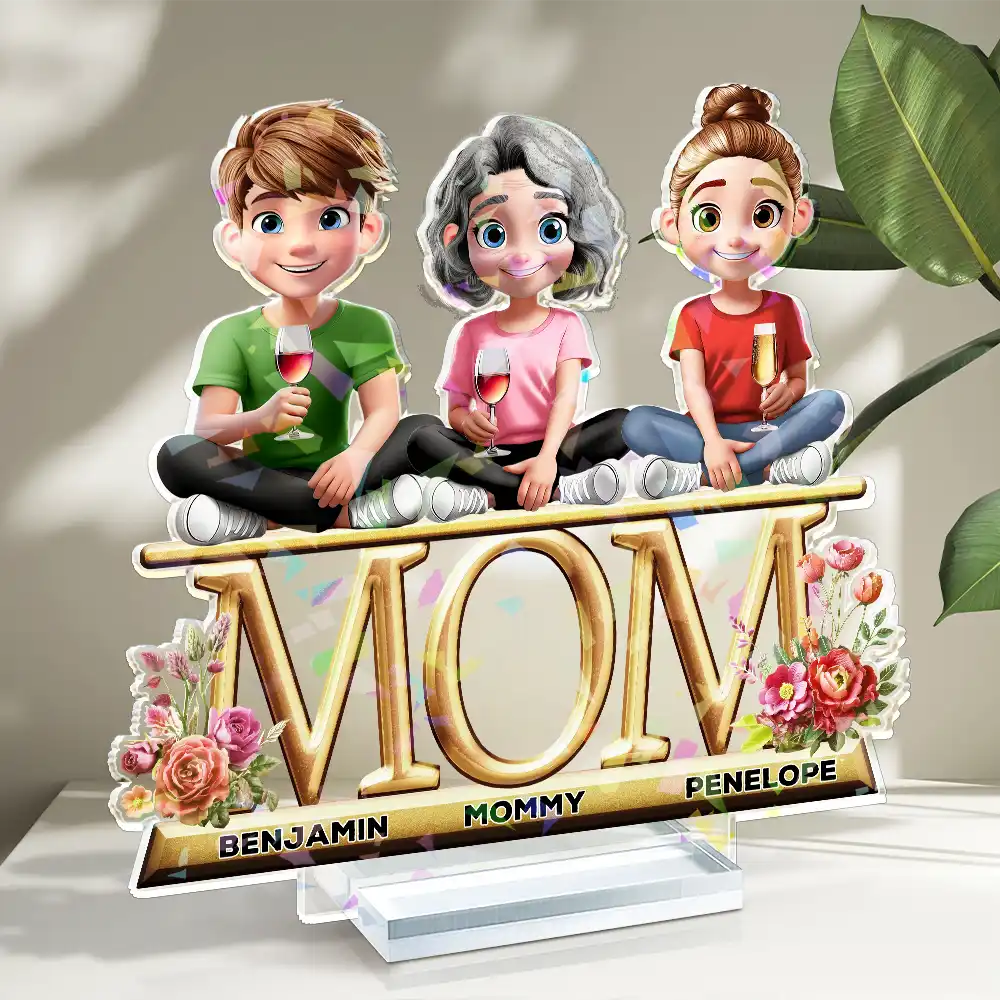 Lovely Mom And Kids 3D Effect Print - Personalized Holographic Acrylic Plaque - Image 2