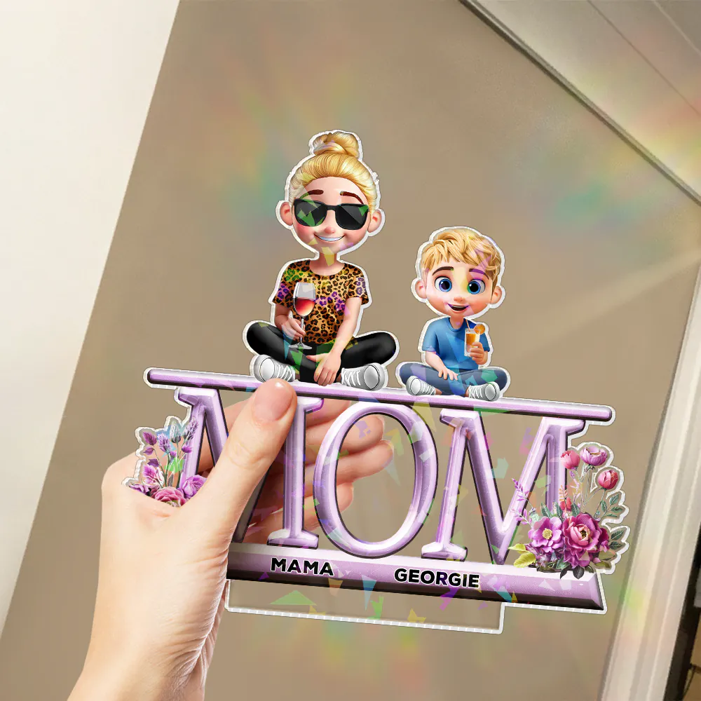 Lovely Mom And Kids 3D Effect Print - Personalized Holographic Acrylic Plaque - Image 3