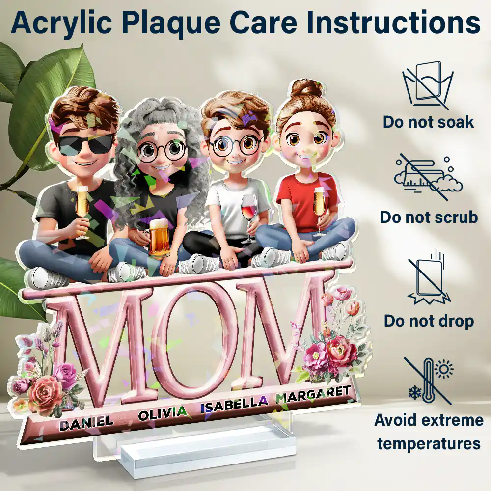 Lovely Mom And Kids 3D Effect Print - Personalized Holographic Acrylic Plaque - Image 5