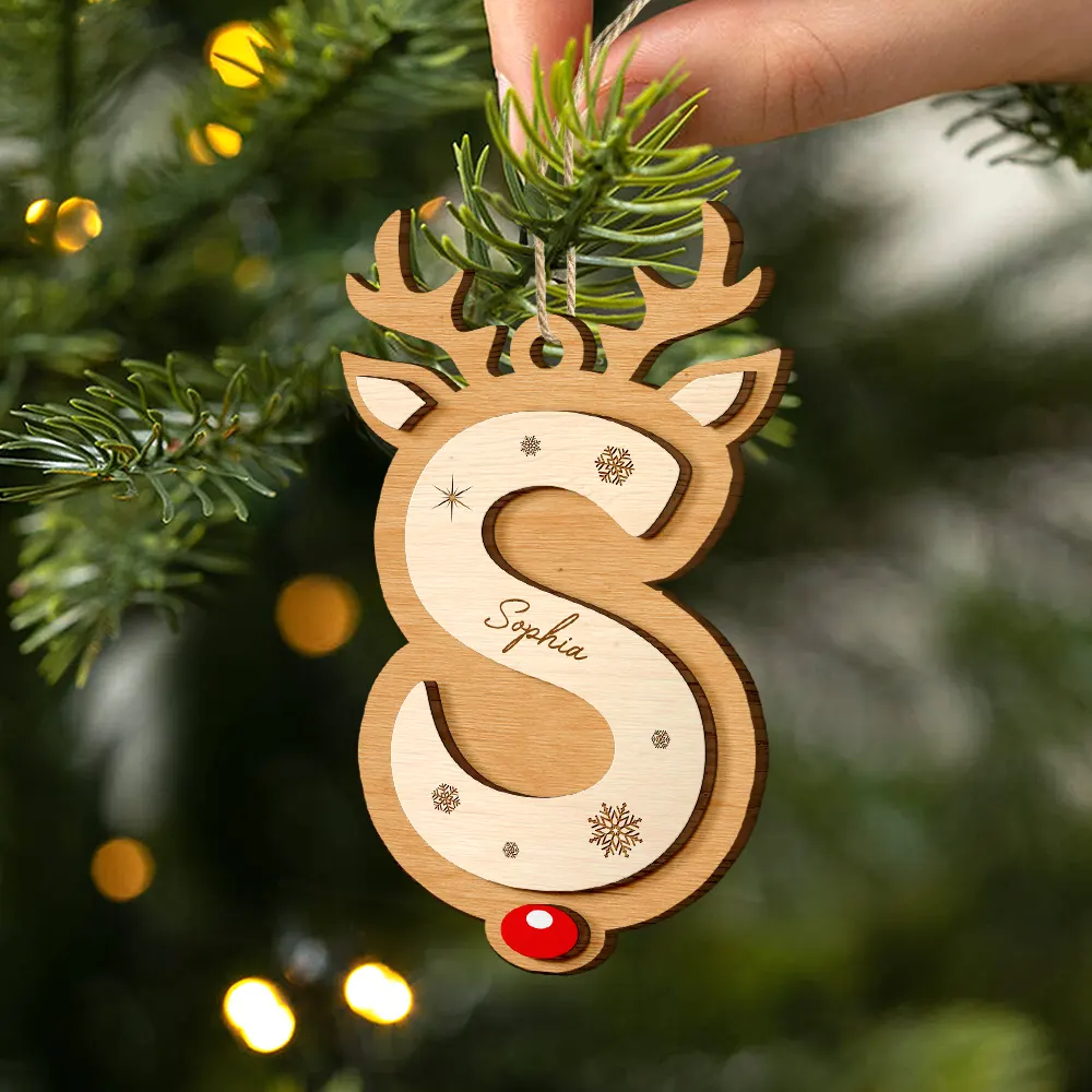 Lovely Monogram Keepsake For Family - Personalized Combo 2-Layered Wooden Ornament - Image 2