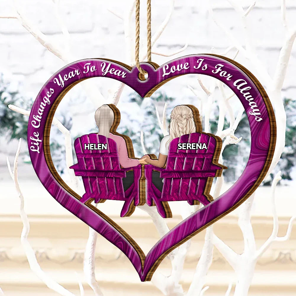 Loves Is For Always Couples Christmas - Personalized Wooden Cutout Ornament - Image 4