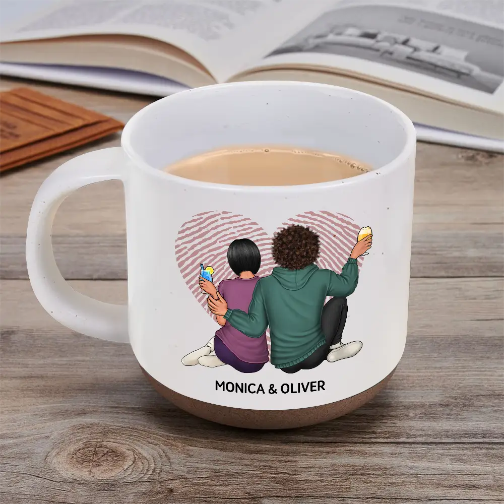 Loving Couple Carved Initials Heart Tree - Personalized Pottery Mug - Image 5