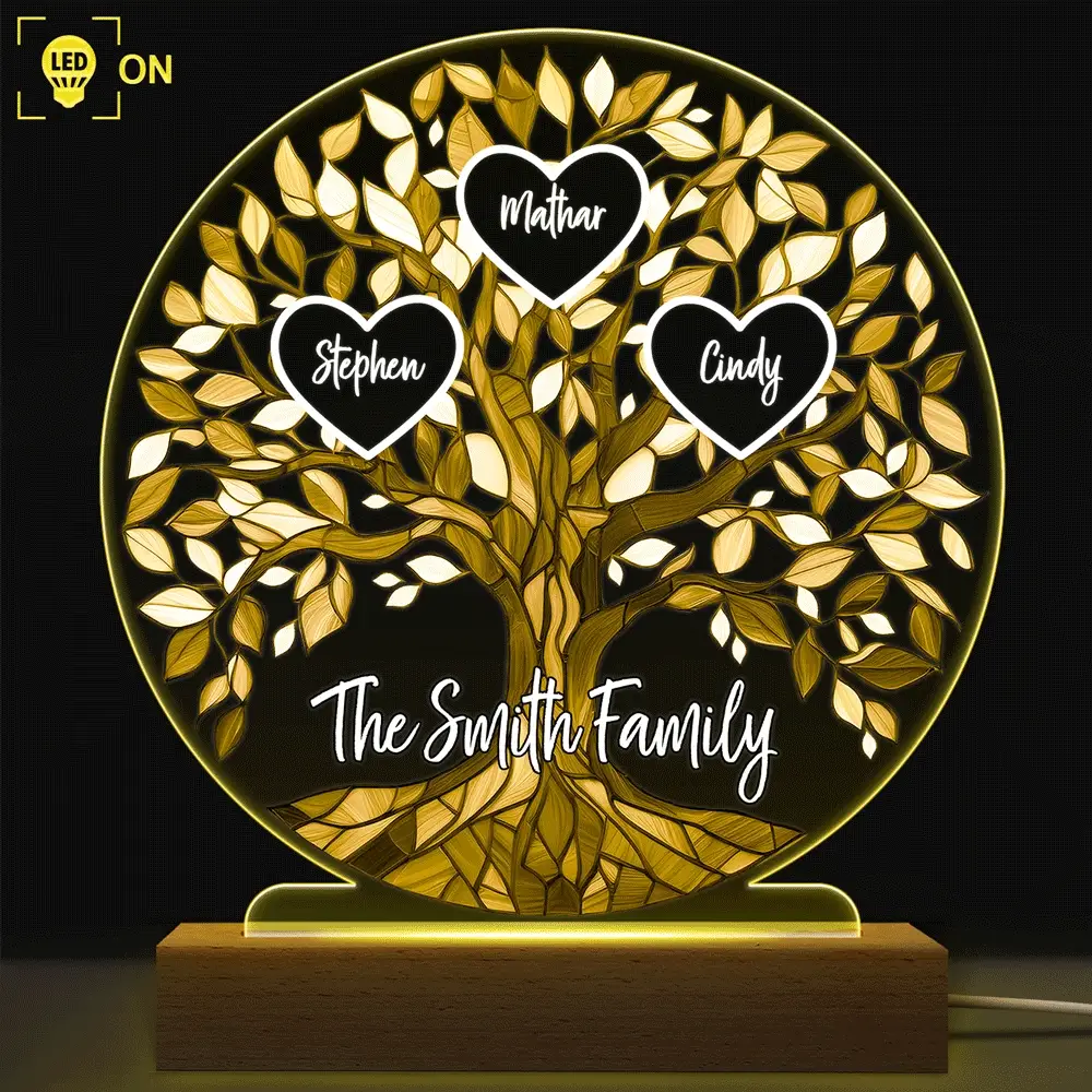 Loving Family Tree Unbreakable Bond - Personalized 3D Led Light Wooden Base - Image 2