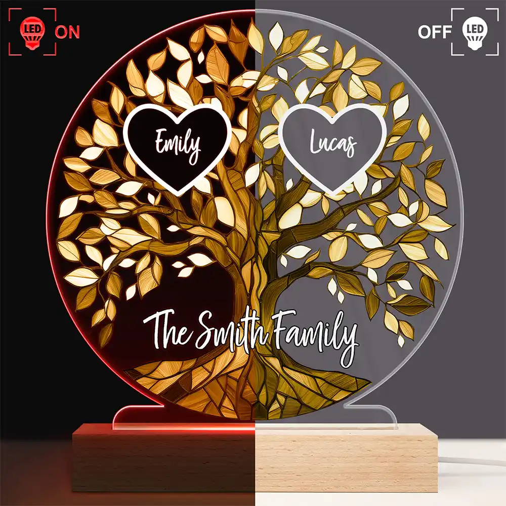 Loving Family Tree Unbreakable Bond - Personalized 3D Led Light Wooden Base - Image 3