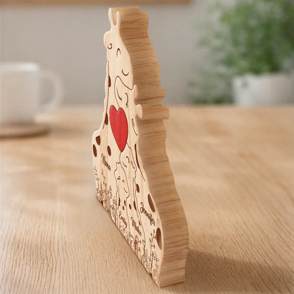 Loving Giraffe Family - Personalized Custom Shaped Wooden Puzzle - Image 3