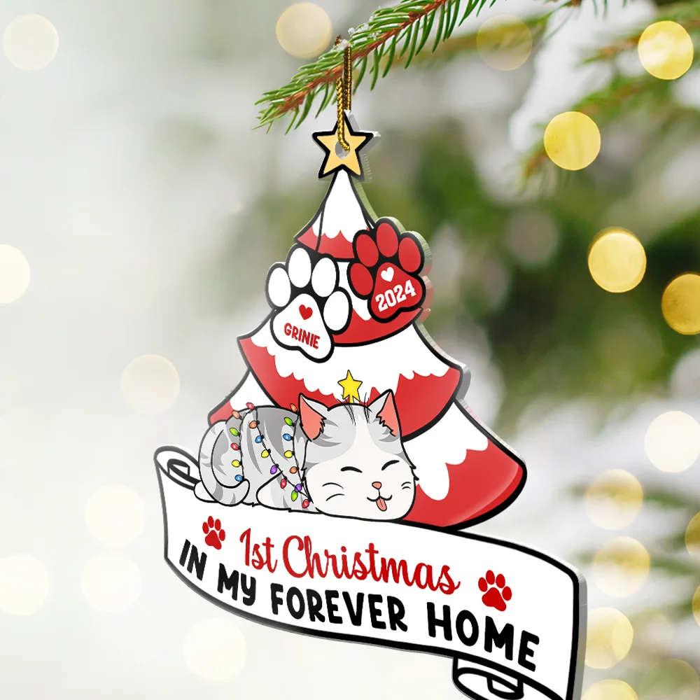 Lying Cat First Christmas In My Forever Home - Personalized Cutout Acrylic Ornament - Image 2