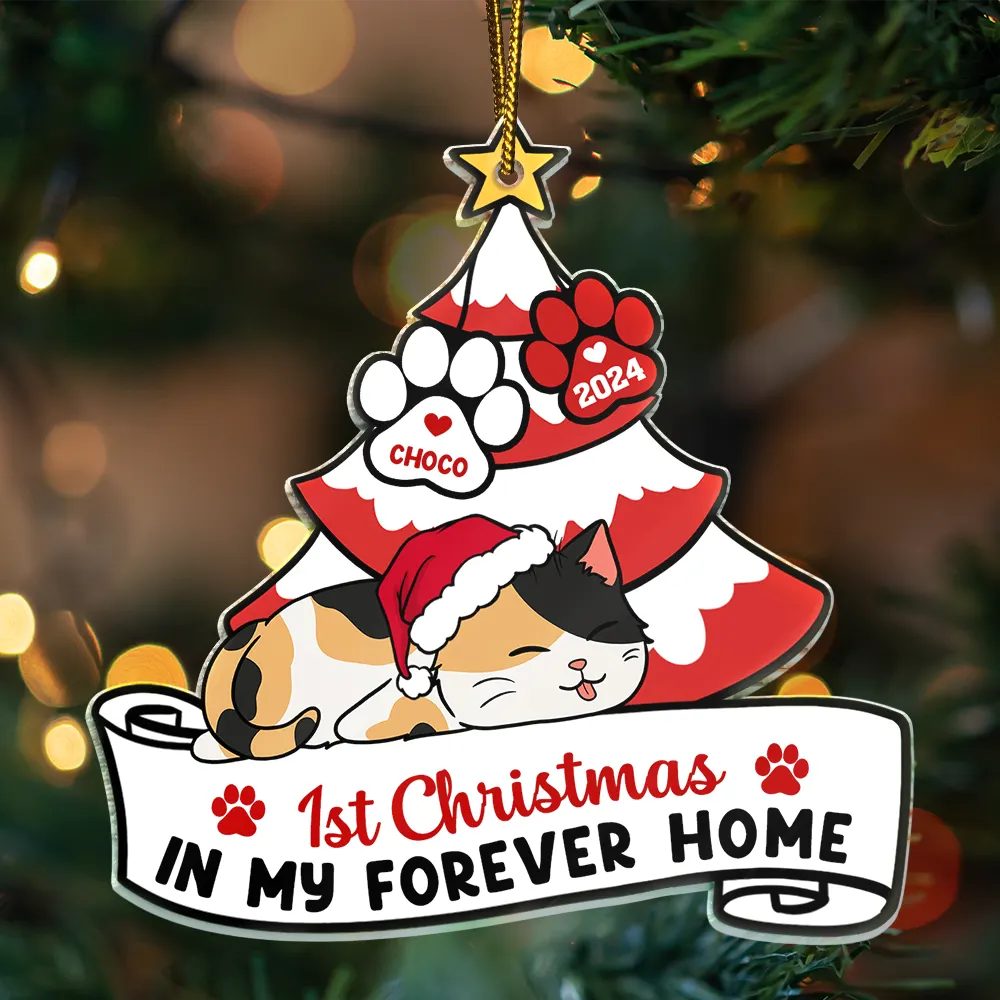 Lying Cat First Christmas In My Forever Home - Personalized Cutout Acrylic Ornament - Image 3