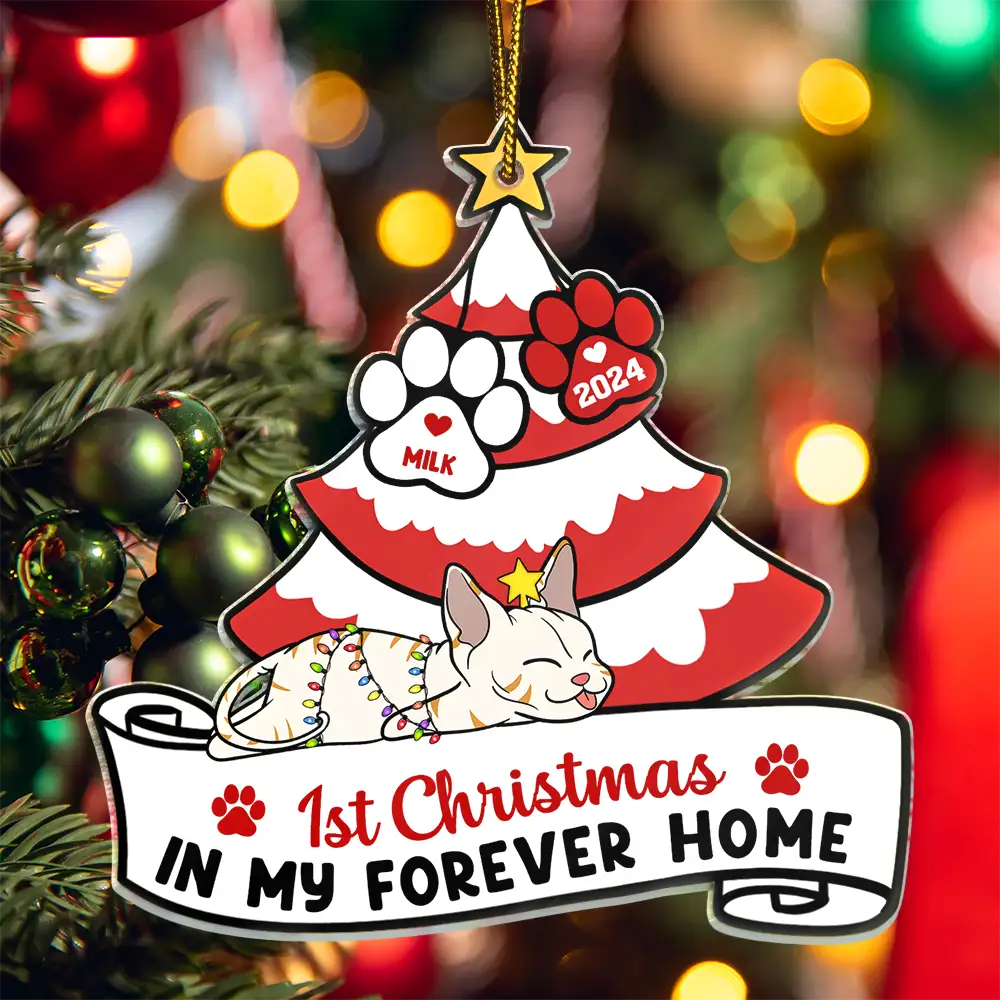 Lying Cat First Christmas In My Forever Home - Personalized Cutout Acrylic Ornament - Image 5