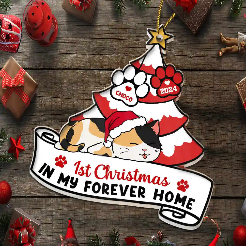 Lying Cat First Christmas In My Forever Home - Personalized Cutout Acrylic Ornament - Image 6