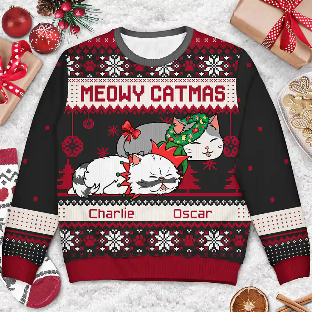 Lying Cat Meowy Catmas - Personalized Unisex Ugly Sweater - Image 3