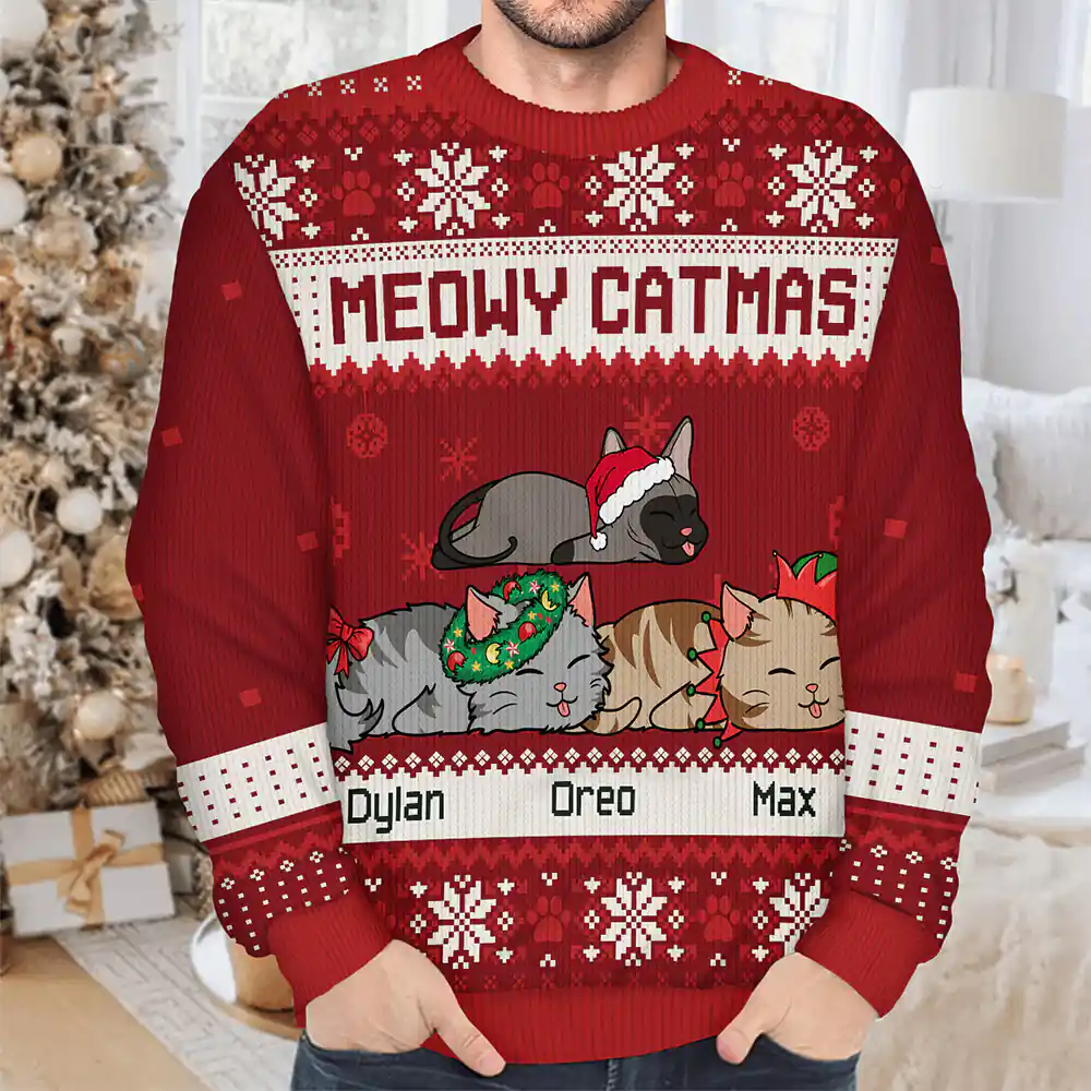 Lying Cat Meowy Catmas - Personalized Unisex Ugly Sweater - Image 4