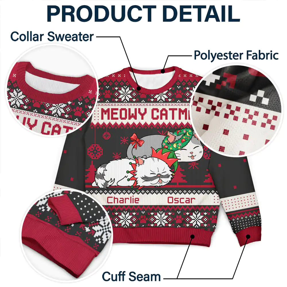 Lying Cat Meowy Catmas - Personalized Unisex Ugly Sweater - Image 6