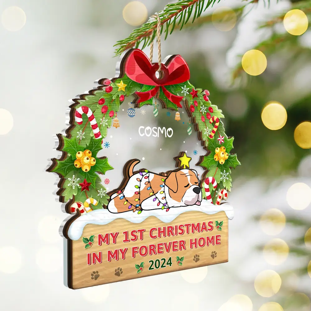 Lying Dog My 1st Christmas In My Forever Home - Personalized 2-Layered Mix Ornament - Image 2