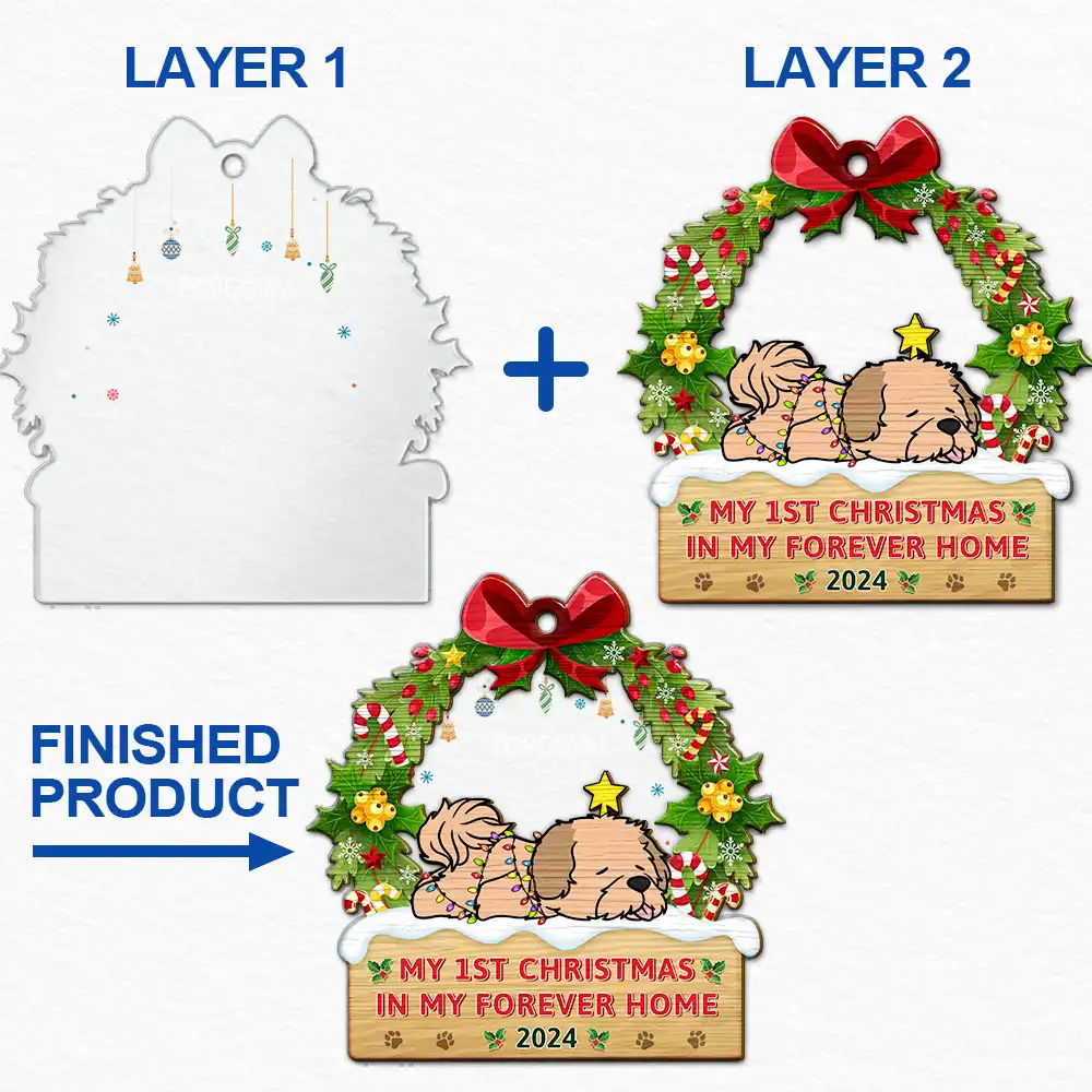 Lying Dog My 1st Christmas In My Forever Home - Personalized 2-Layered Mix Ornament - Image 6