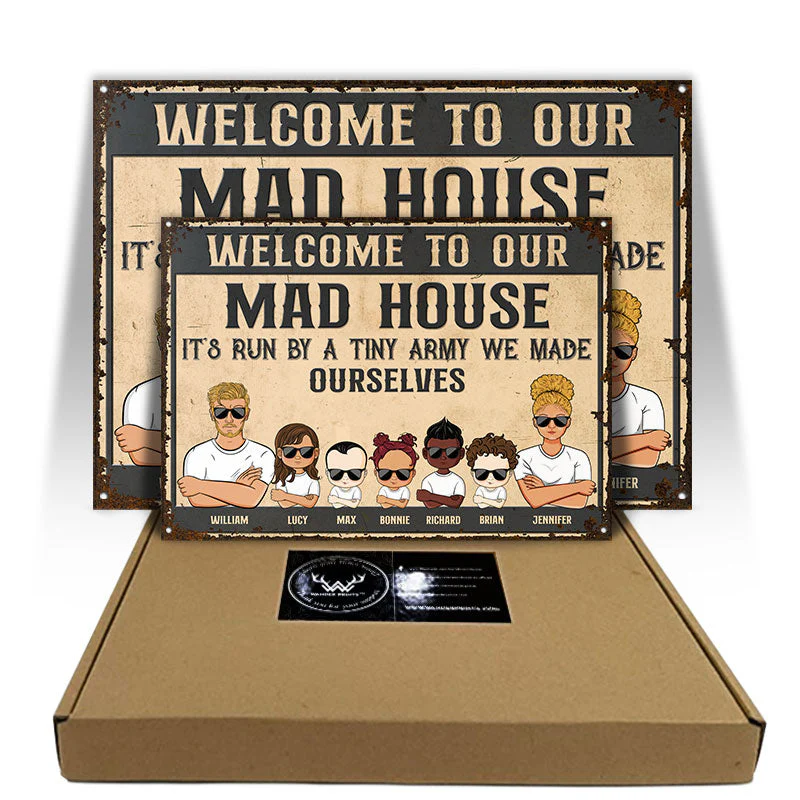 Mad House Run By A Tiny Army Family - Couple Gift - Personalized Custom Classic Metal Signs - Image 3