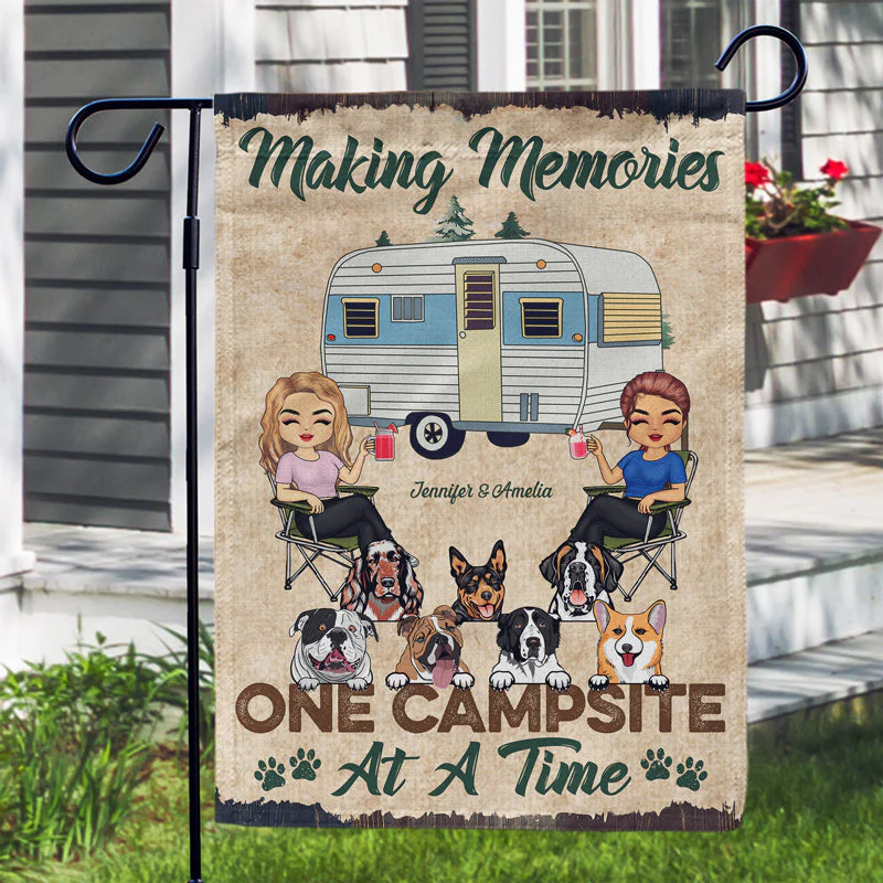 Making Memories One Campsite At A Time Dogs Camping Husband Wife - Couple Gift - Personalized Custom Flag - Image 3