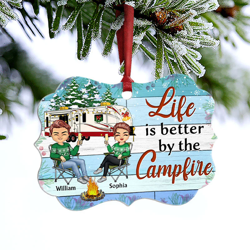 Making Memories One Campsite At A Time Husband Wife - Christmas Gift For Camping Lovers - Personalized Custom Aluminum Ornament - Image 3