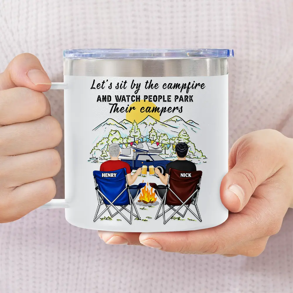 Making Memories One Campsite At A Time - Personalized 14oz Stainless Steel Tumbler With Handle - Image 3