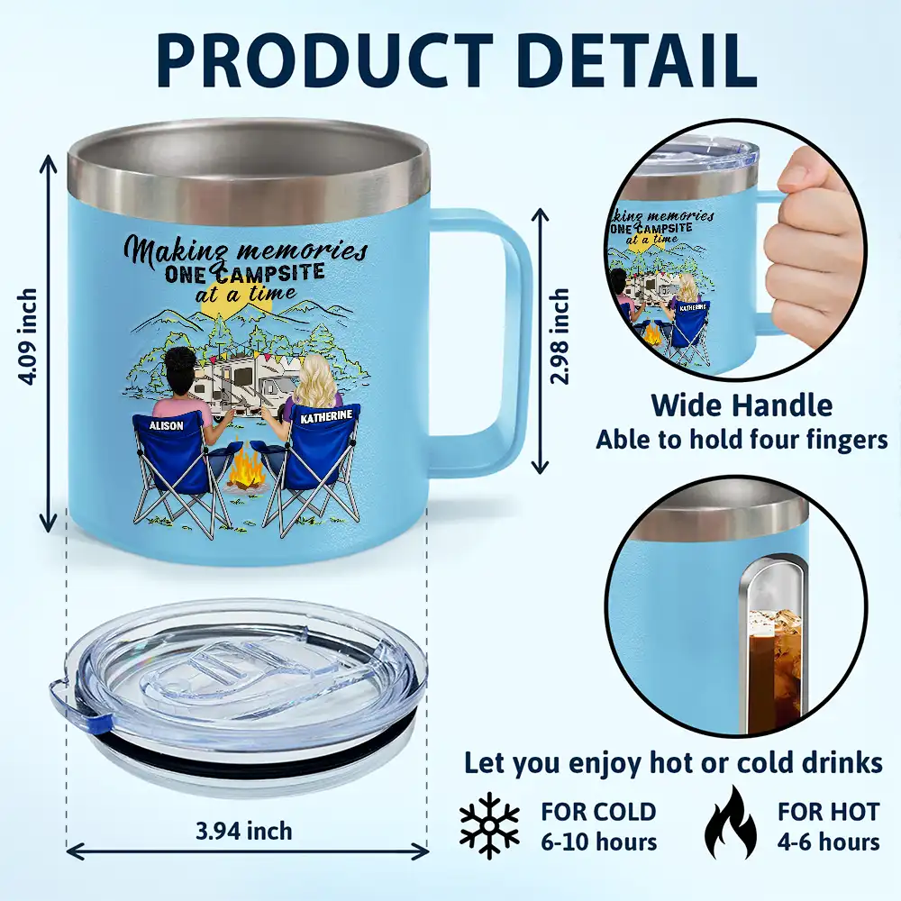Making Memories One Campsite At A Time - Personalized 14oz Stainless Steel Tumbler With Handle - Image 4