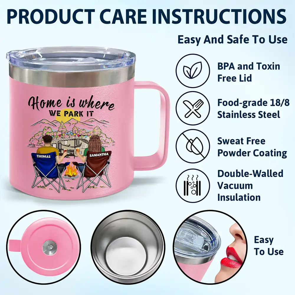 Making Memories One Campsite At A Time - Personalized 14oz Stainless Steel Tumbler With Handle - Image 6