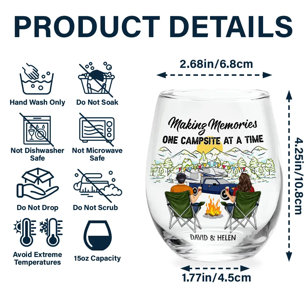 Making Memories One Campsite At A Time - Personalized Stemless Wine Glass - Image 5