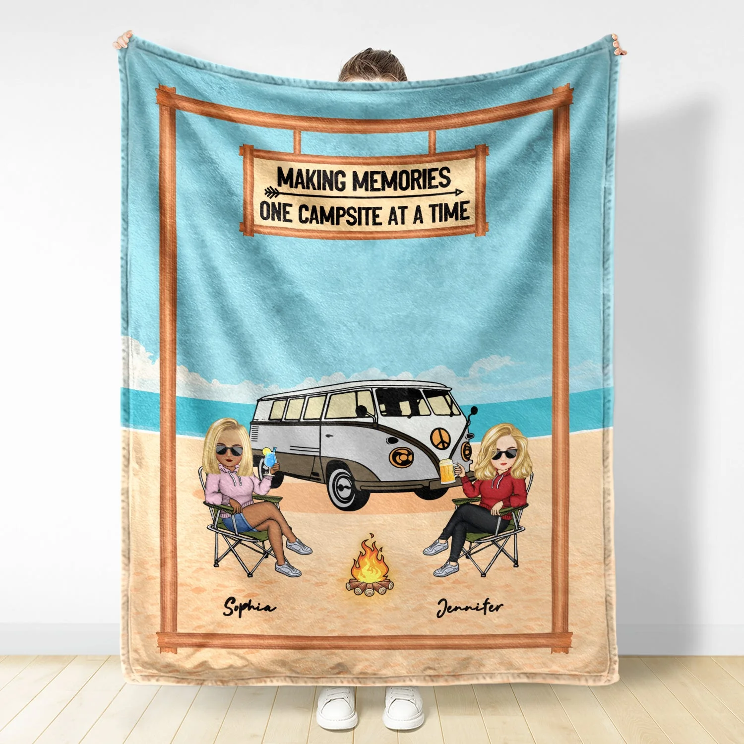 Making Memories One Campsite - Camping Gift For Couples - Personalized Fleece Blanket - Image 2