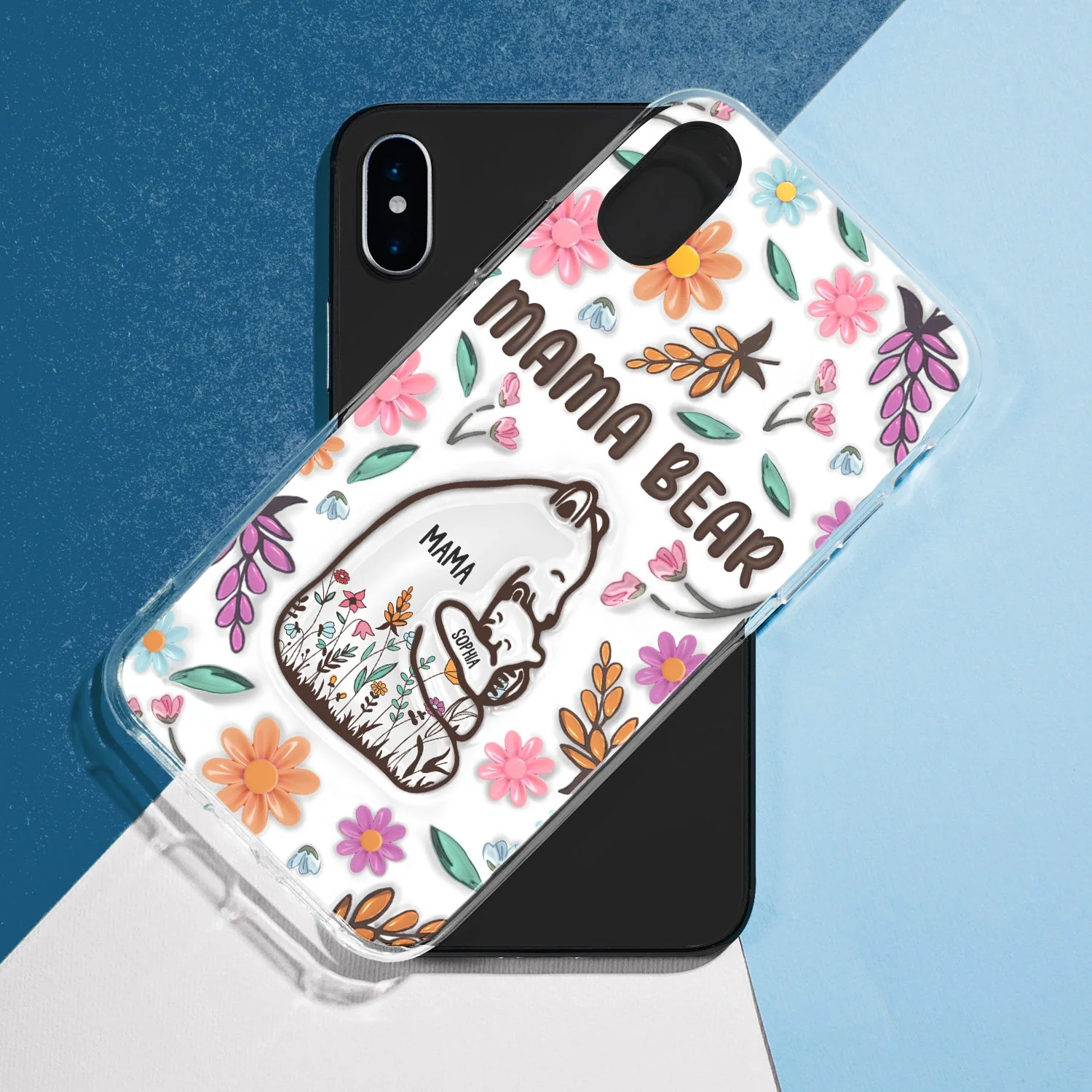 Mama Bear Floral Style - Birthday, Loving Gift For Mom, Mother, Grandma, Grandmother - 3D Inflated Effect Printed, Personalized Clear Phone Case - Image 5
