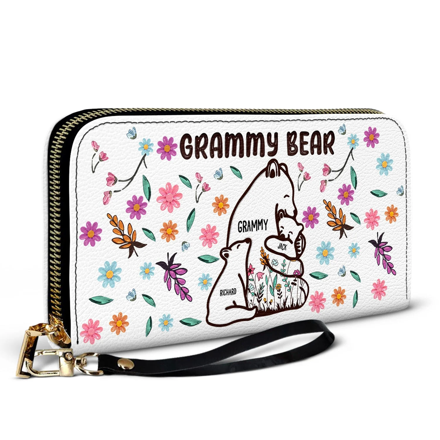 Mama Bear Floral Style - Birthday, Loving Gift For Mom, Mother, Grandma, Grandmother - Personalized Leather Long Wallet - Image 2
