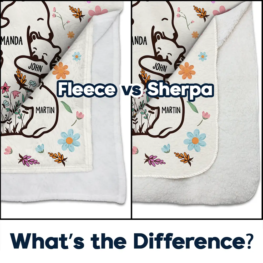 Mama Bear Floral Style - Personalized Fleece Blanket, Sherpa Blanket - Image 4
