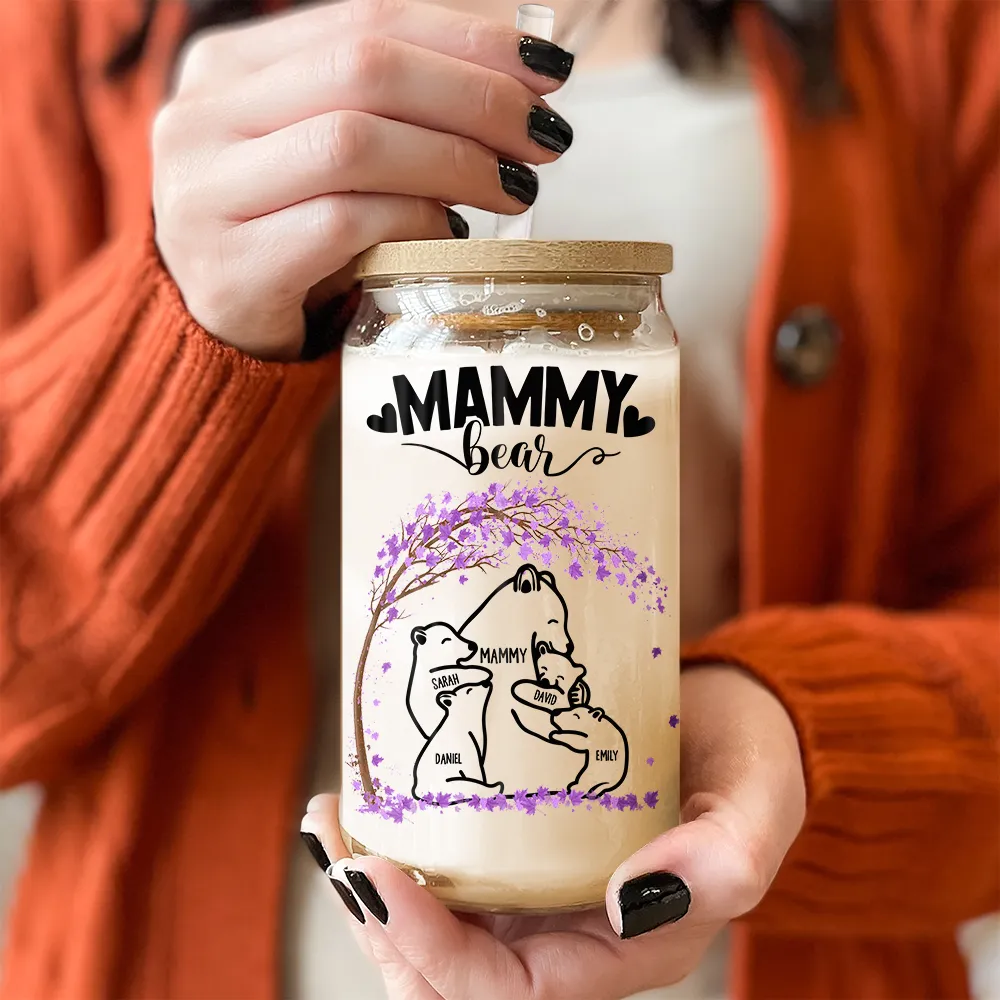 Mama Bear Nutrition Facts - Personalized Clear Glass Can - Image 2