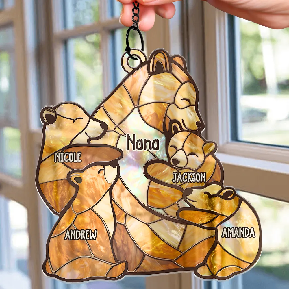 Mama Bear Stained Glass Effect - Personalized Window Hanging Suncatcher Ornament - Image 2
