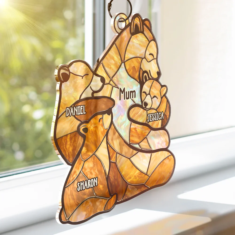 Mama Bear Stained Glass Effect - Personalized Window Hanging Suncatcher Ornament - Image 3